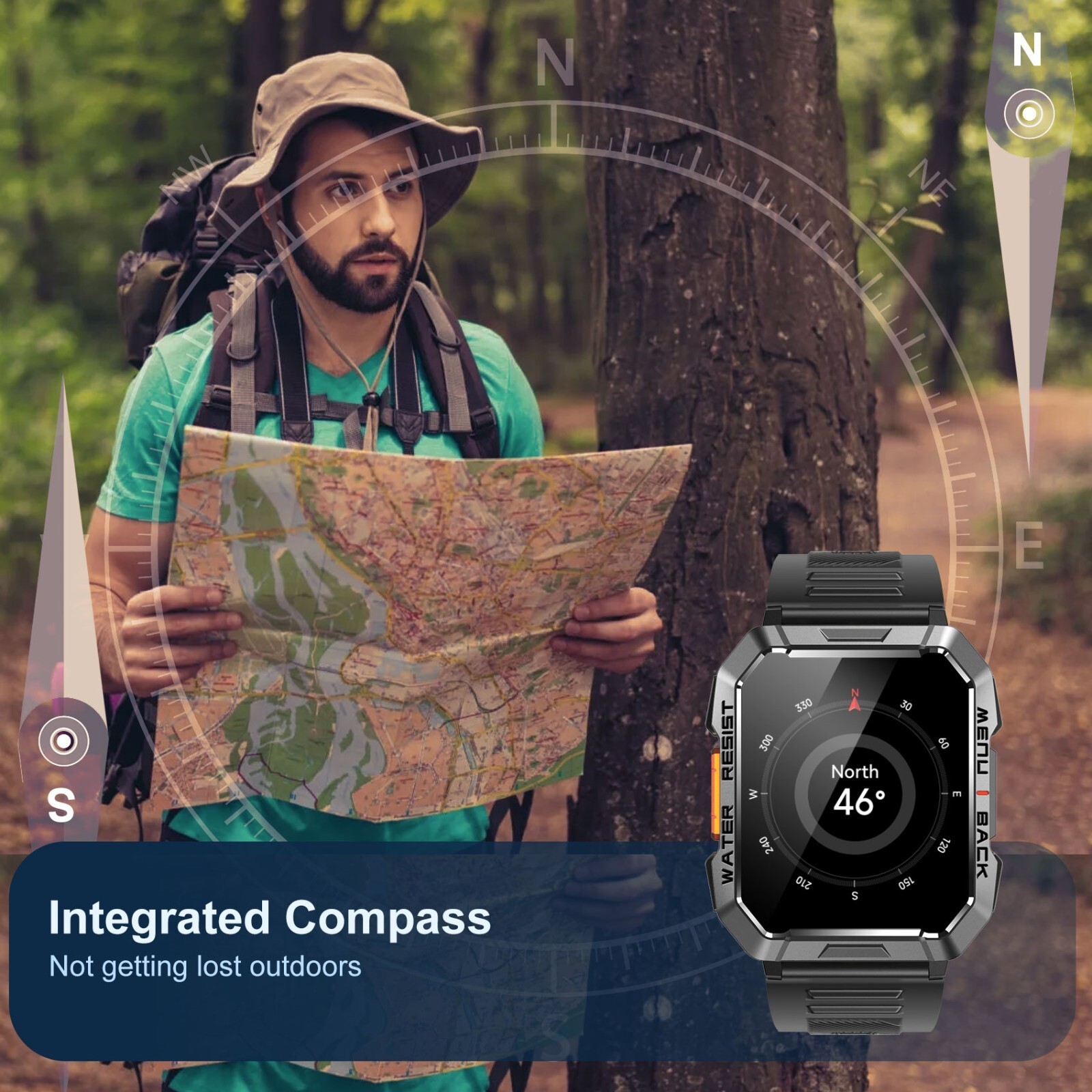 Military Smart Watches for Men Bluetooth Call (Answer/Make Call) 5ATM Waterproof