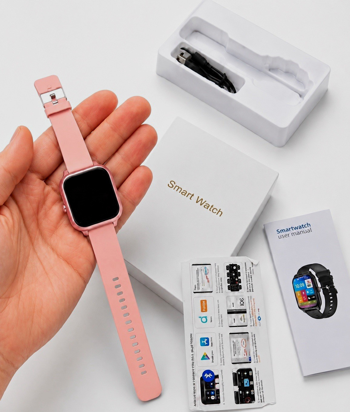 Bluetooth Fitness Smartwatch 40mm 4GB Pink Silicone Band Android/iOS