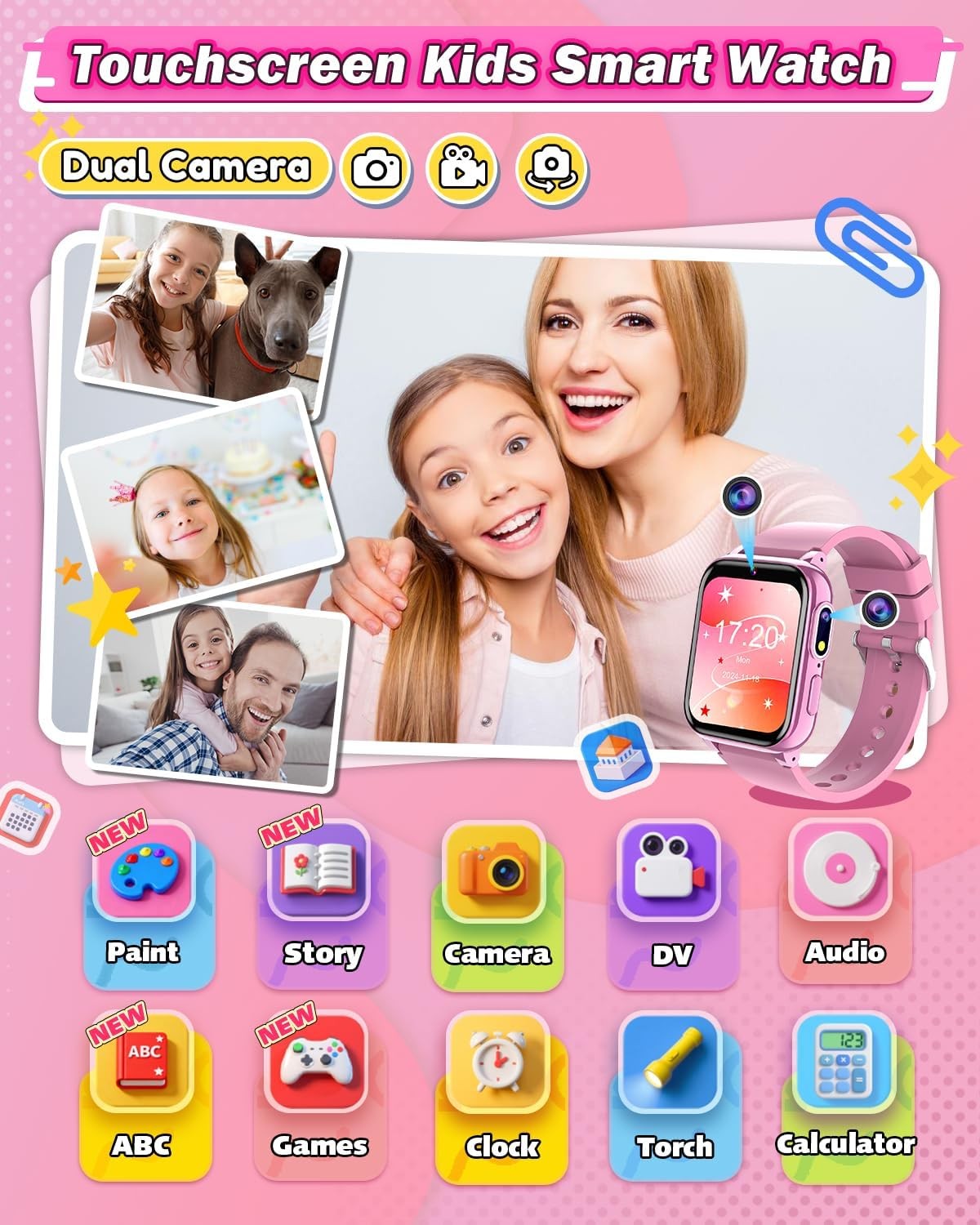 Reloj inteligente para ninas 6-10 anos con pantalla tactil camaras y juegos MP3