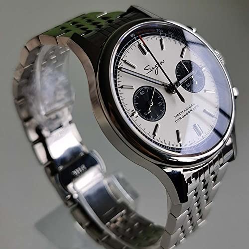Sugess Mechanical Chronograph Watch Panda Dial 40mm Pilot Style
