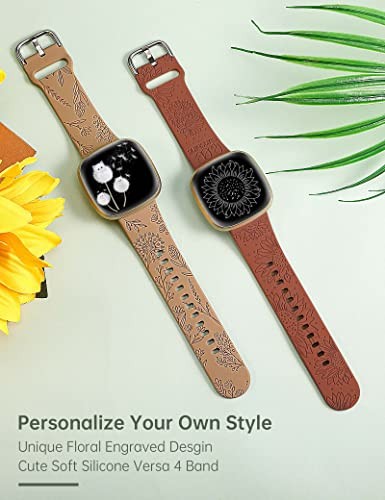 2 Pack Floral Silicone Strap Compatible with Fitbit Versa 4/Sense 2 Women Sport
