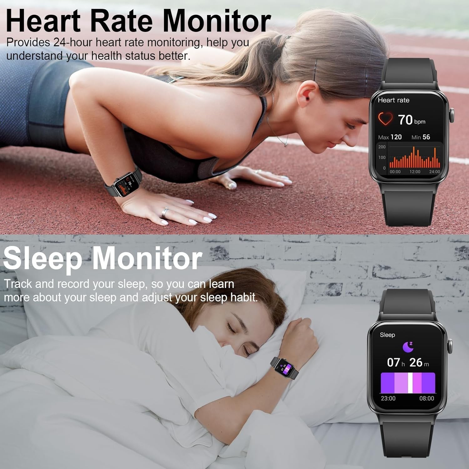 T50S Sport Smart Watch IP68 Waterproof Heart Rate BP SpO2 Voice Assistant