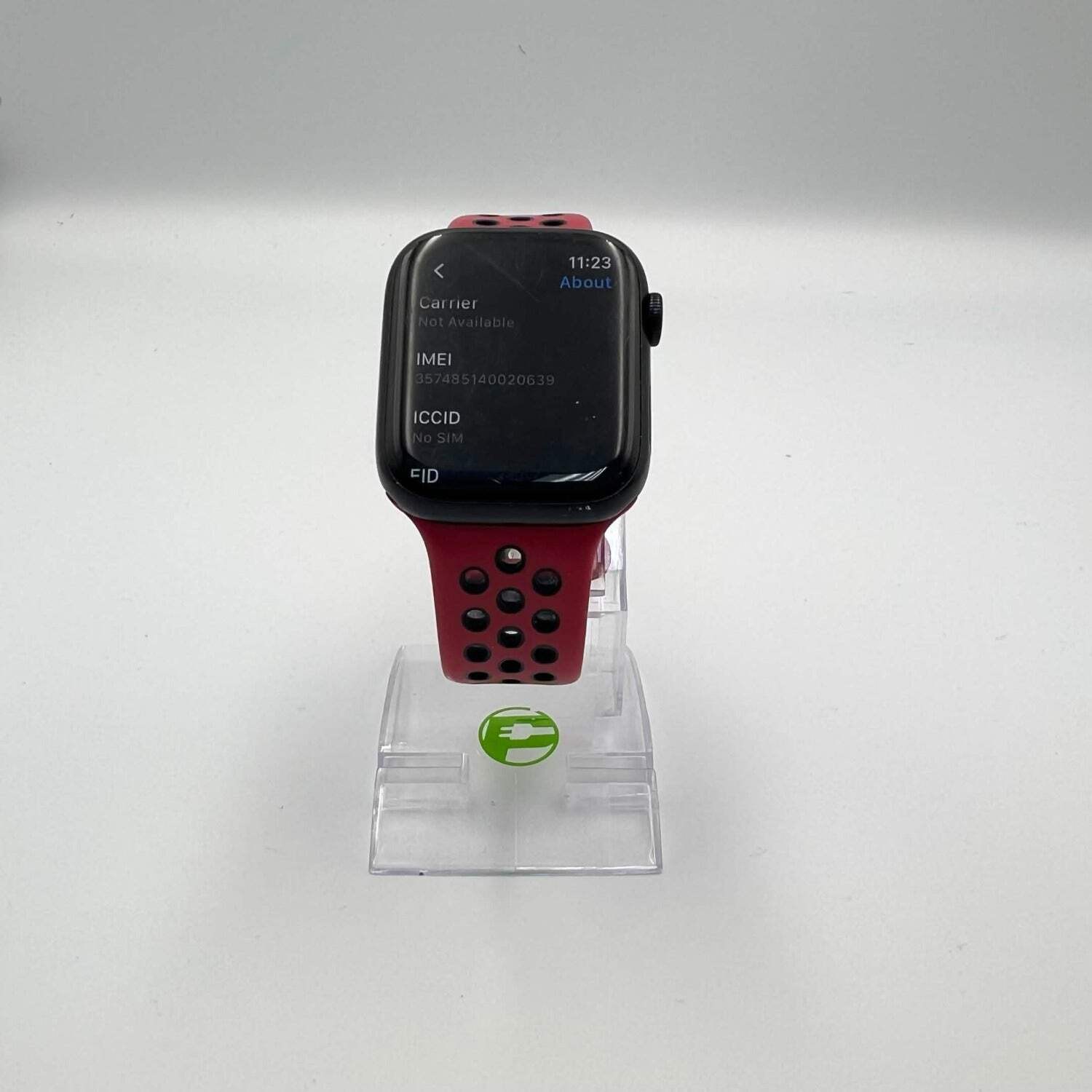Unlocked Apple series 8 45MM Midnight Aluminum Red Nike Sport Band MNVJ3LL/A