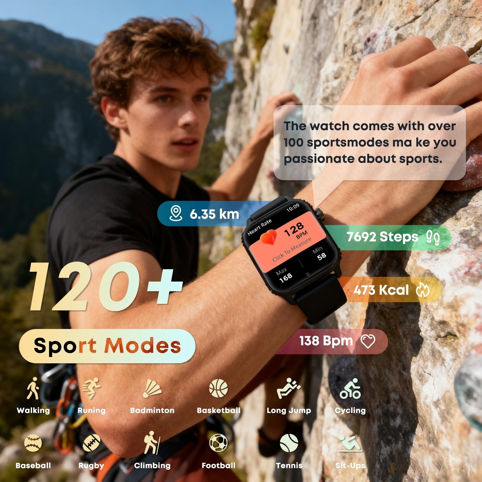 DIVOAZBVO Smart Watch, 120+ Sports Modes, 1.83″ Touchscreen, IP67 Waterproof