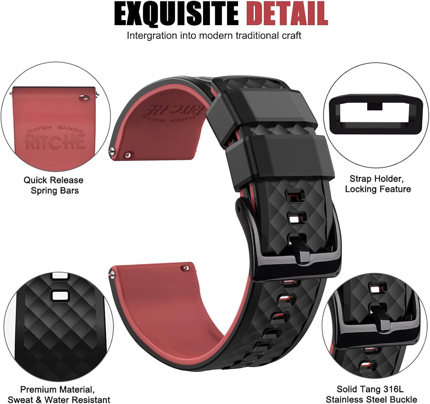 Silicone Watch Bands for Men 18mm 20mm 22mm 24mm Quick Release Rubber