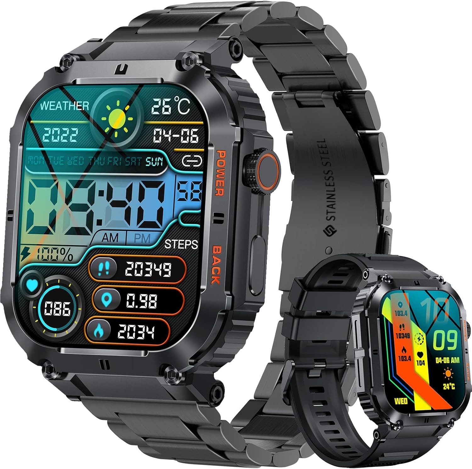 Fitness Smart Watches for men,1.96” HD Screen, Bluetooth Call/100+Sports Mode
