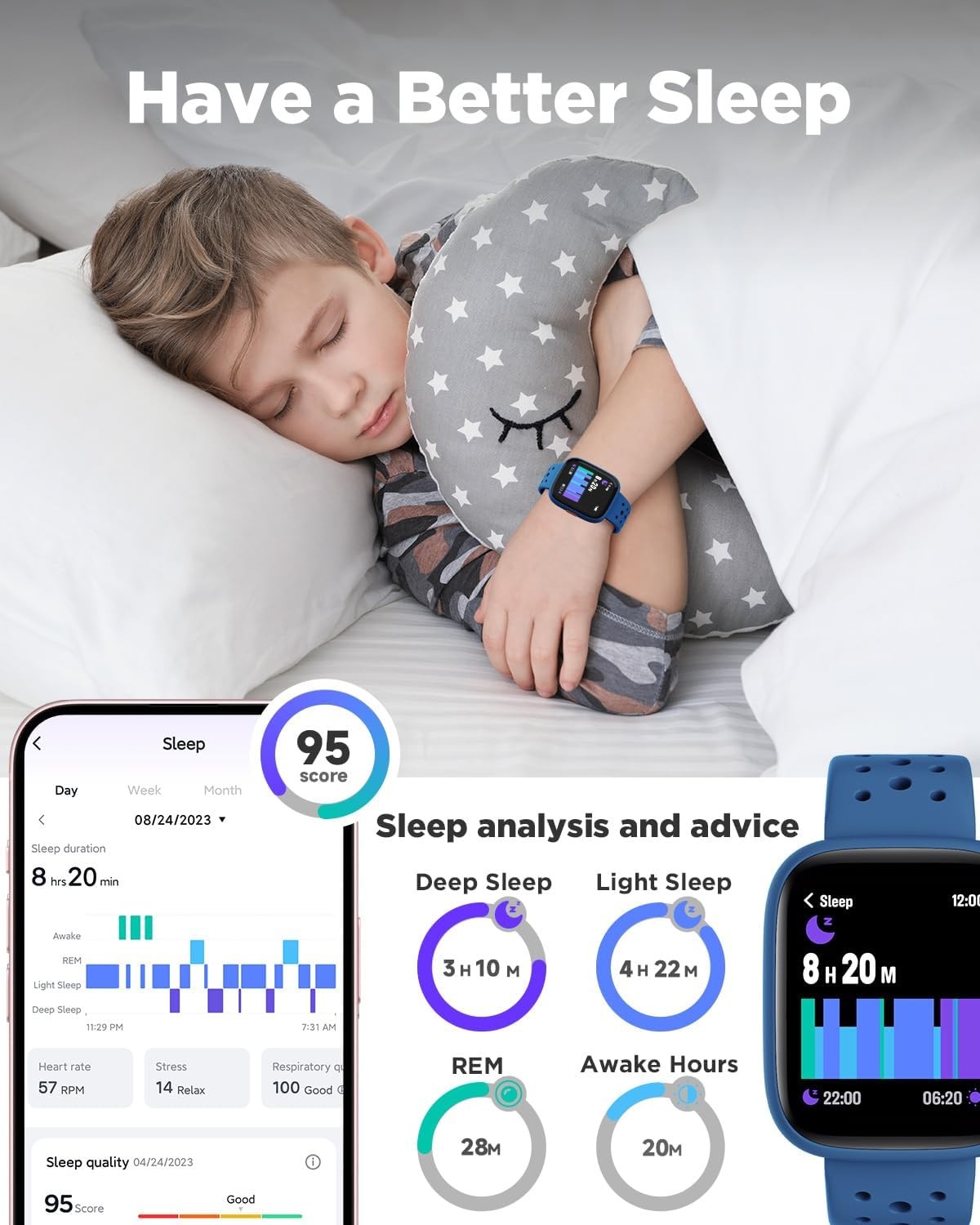 BIGGERFIVE Smart Watch for Kids No APP Phone Needed, 1.8″ Fitness Blue