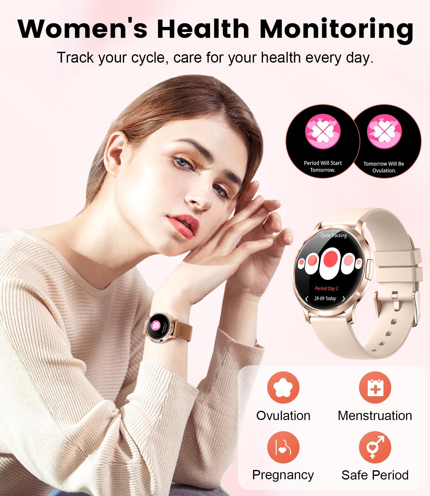 SUNKTA FV16 Thin Smart Watch for Women(Dial/Answer Call), 1.32″ AMOLED HD Dis…