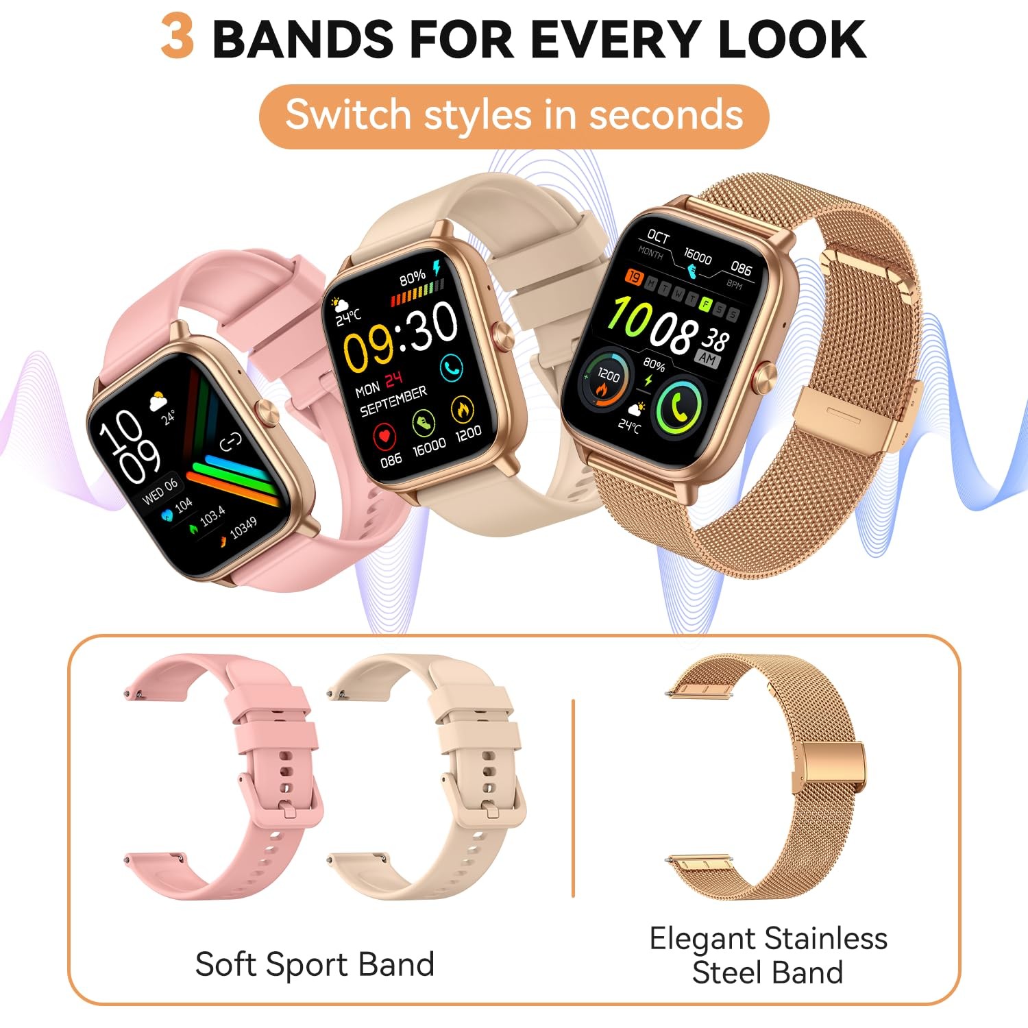paybay Smart Watch for Women Men- 1000mAh Battery Answer/Make 1.83, Golden