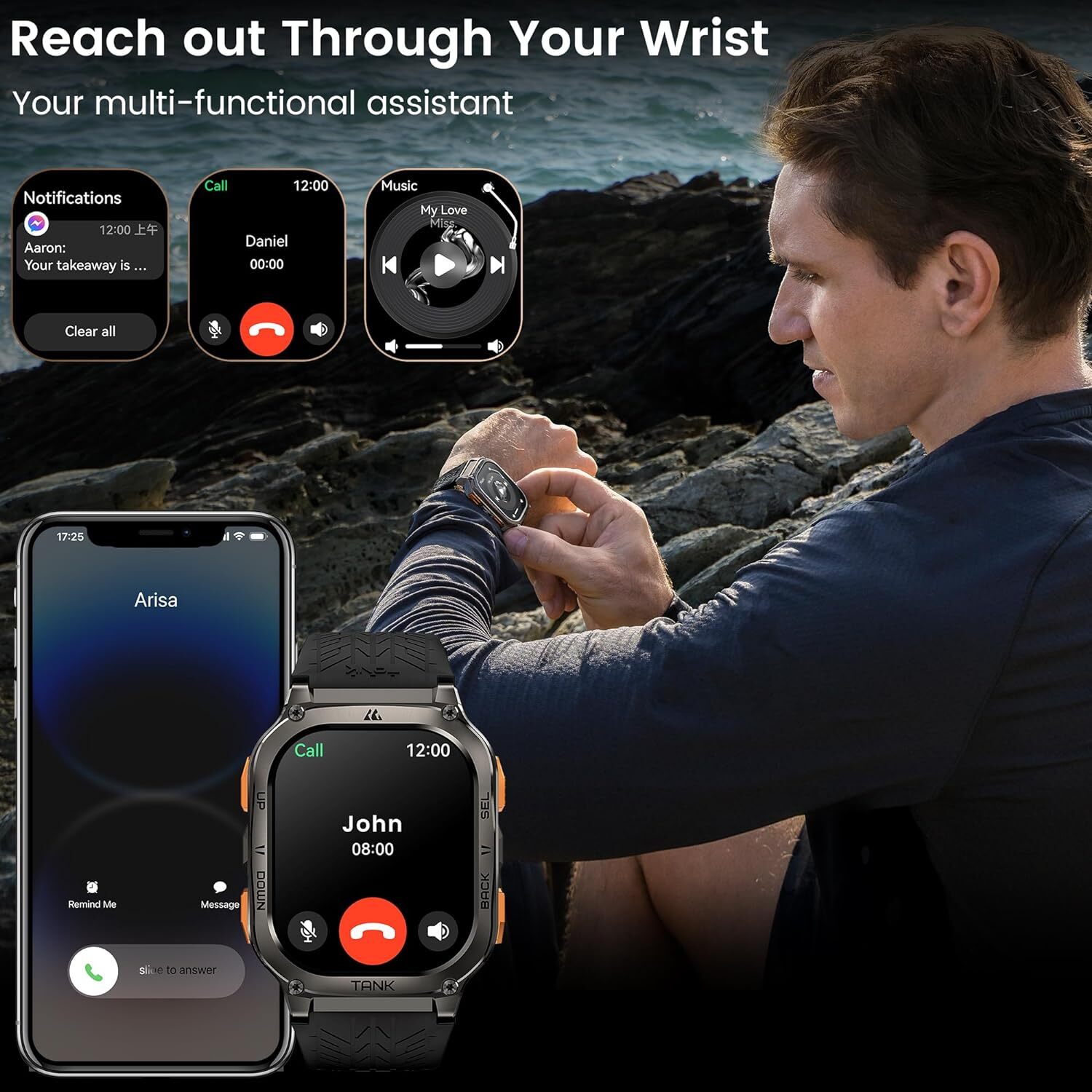 AMAZTIM TANK M3 Ultra GPS Smart Watch For Men 480mAh Big Battery 50m Waterproof
