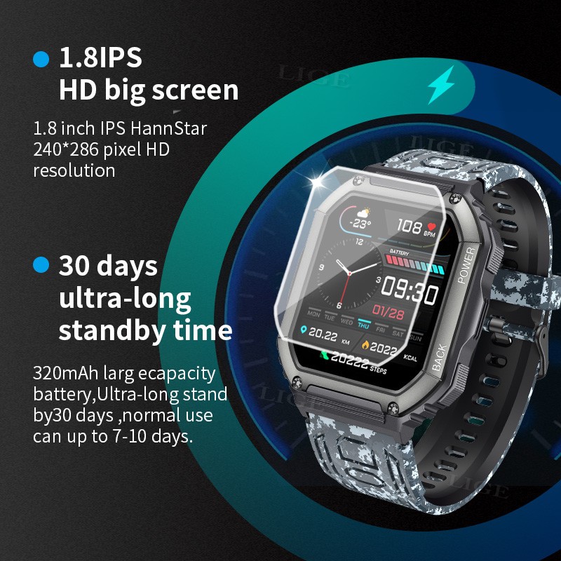 Military Smart Watch Rugged for Men Call Receive/Dial Fitness Tracker Waterproof