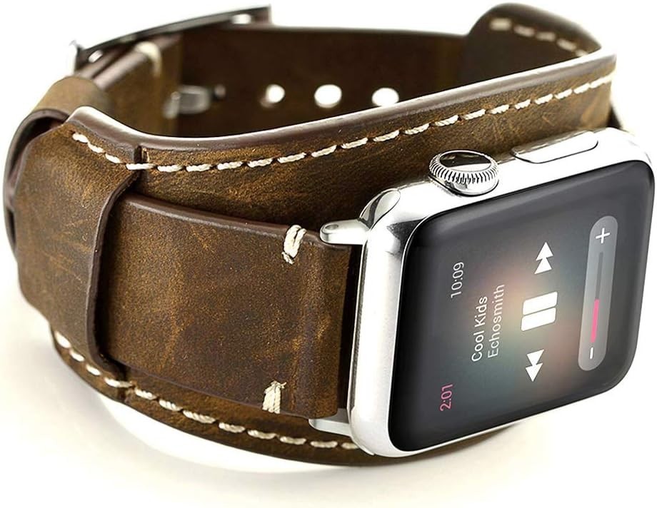 Genuine Leather Strap Compatible with Apple Watch Ultra 49mm 44mm Cuff Coffee