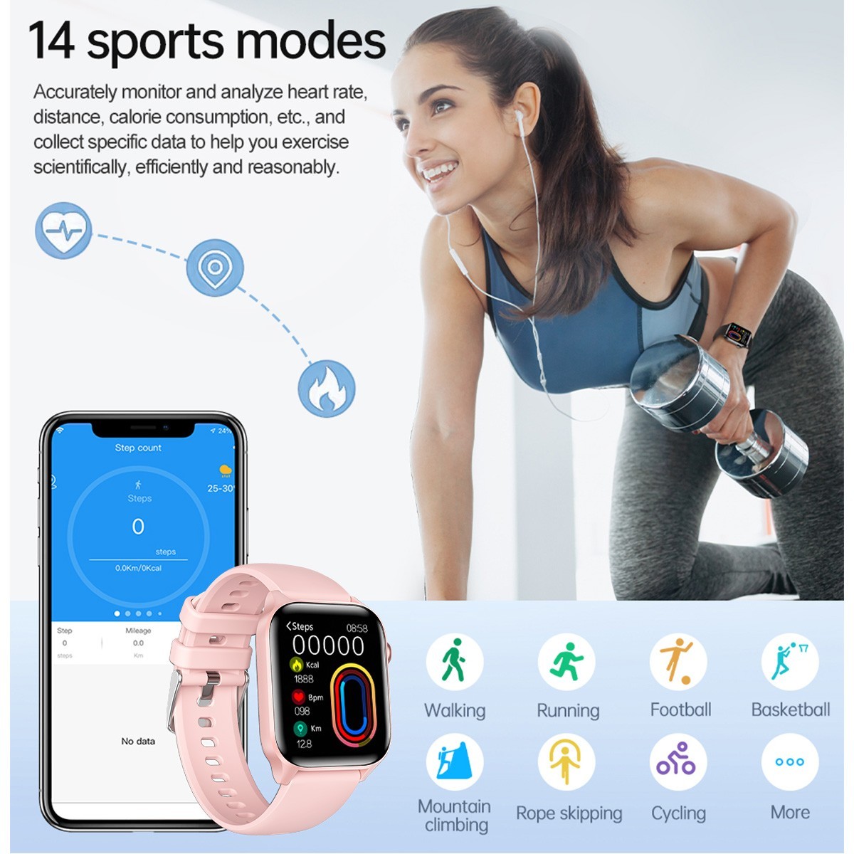 Smart Watch Touch Screen Heart Rate Blood Oxygen Monitor Bluetooth Call Watch