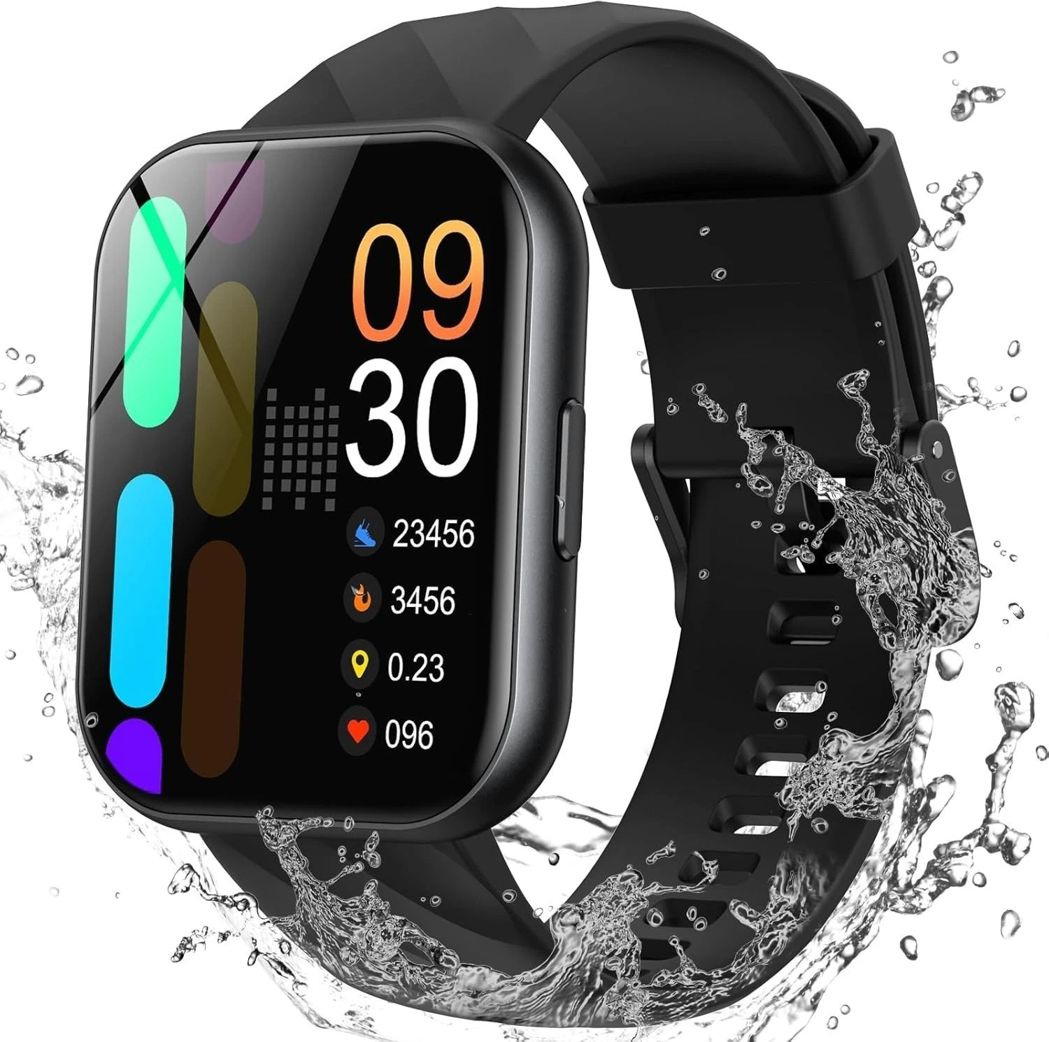 Stylish 5ATM Waterproof Fitness Watch – Heart Rate, Sleep & SpO2 Monitor, Black