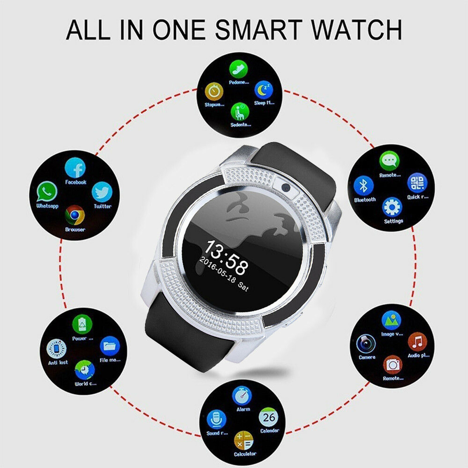 Smart Watch Bluetooth Wrist Watch Fitness Tracker Call Text For Android Phones