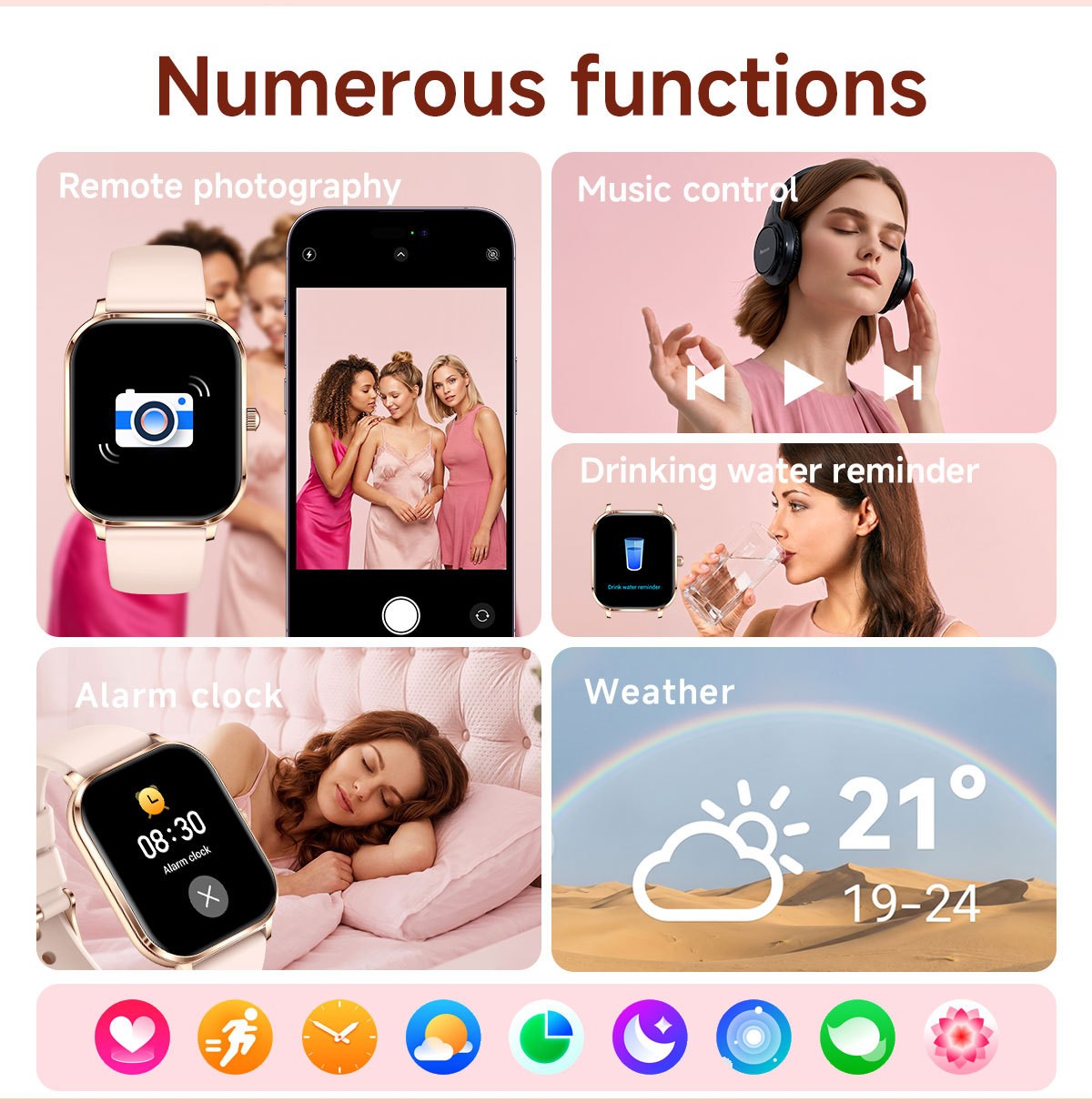Women Smart Watch 1.82″ HD Touch Screen Bluetooth Call IP68 Waterproof Rose Gold