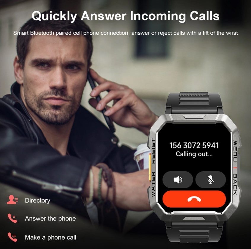 W60 Military Smart Watch (Call Receive/Dial) Tactical Fitness Tracker Open Box