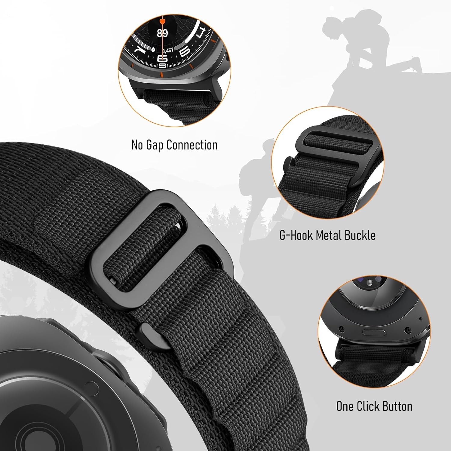 Rugged Fabric Nylon Strap Compatible with Samsung Galaxy Watch 7 Ultra 47mm