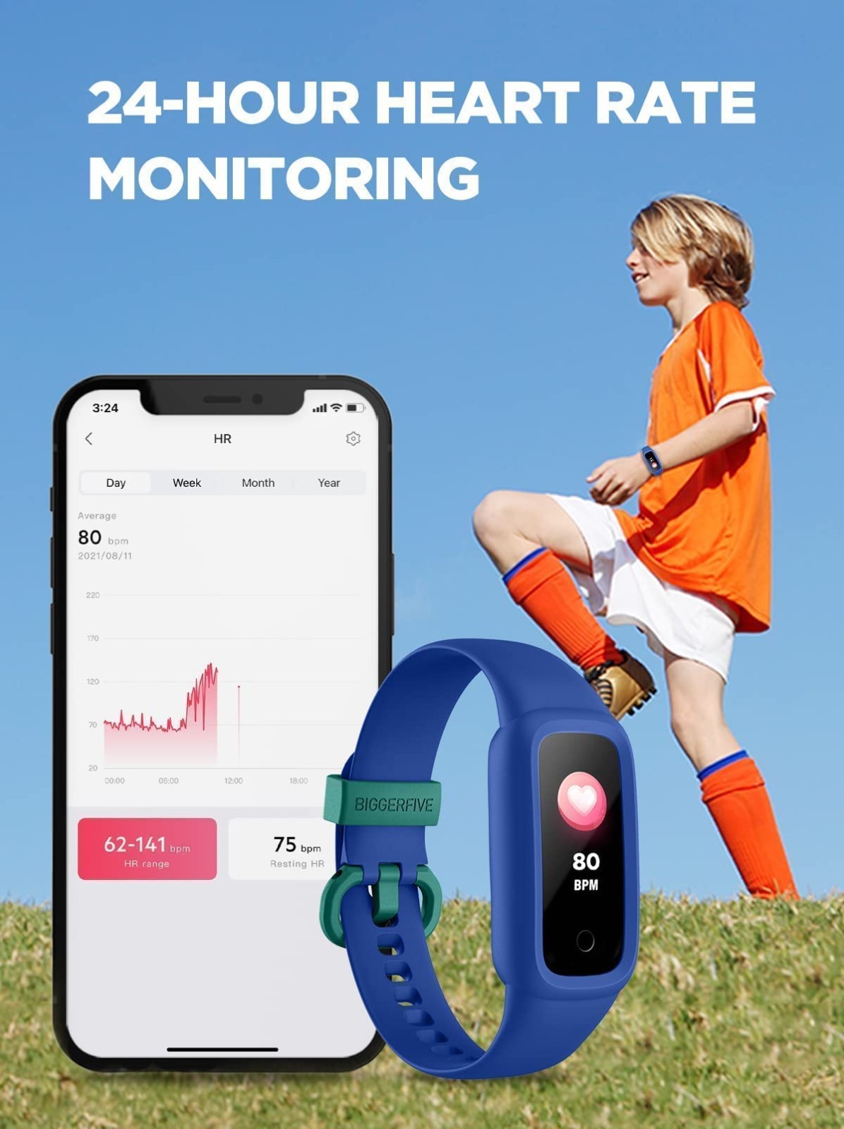 BIGGERFIVE Vigor 2 L Kids Fitness Tracker Watch for kid Activity Tracker Black