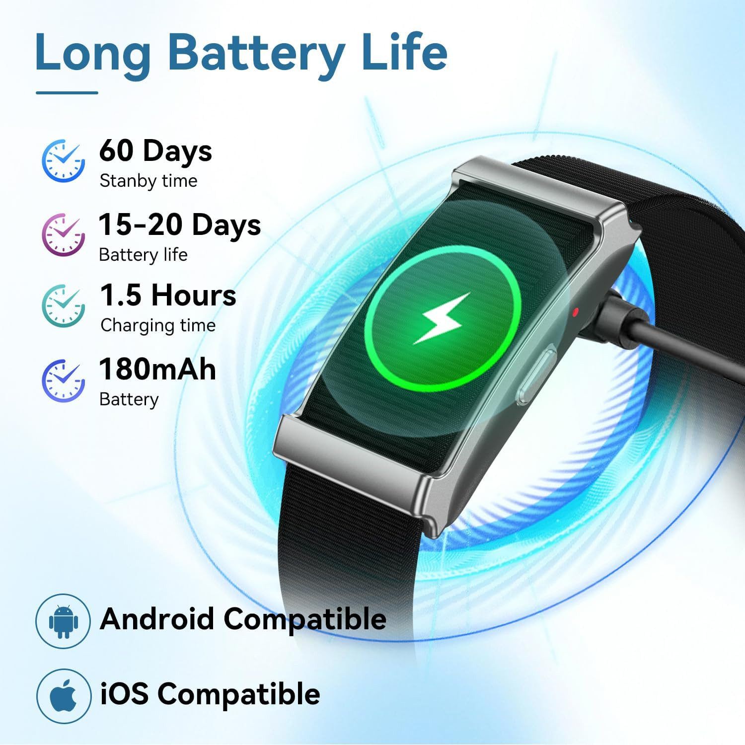 Smart fitness tracker with GPS, heart rate sleep monitor, long battery life