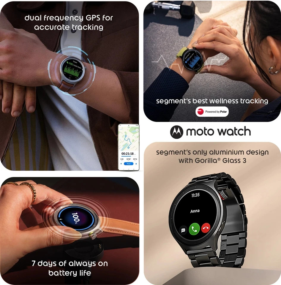 MOTOROLA moto watch Smartwatch (Matte Black /Mocha Mousse Band Strap, Free Size)