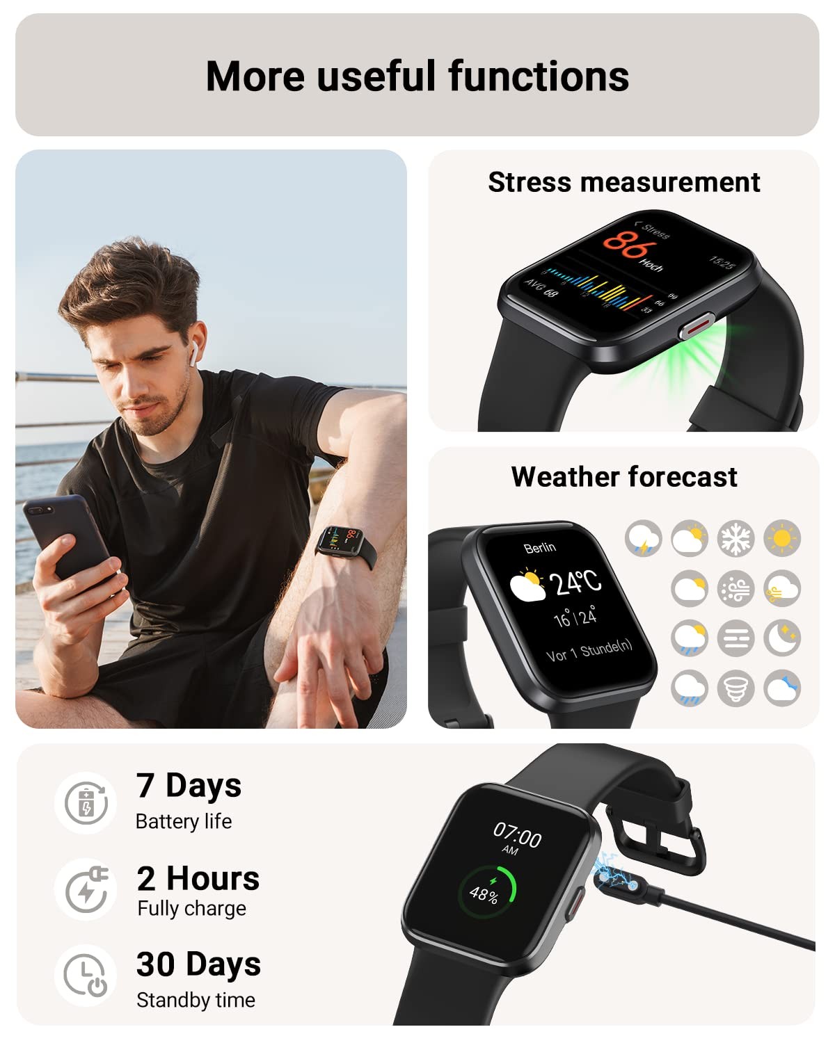 for Men/Women Android/iPhone/Samsung, Alexa Built-in, 1.8″ Touch Screen Fitne…