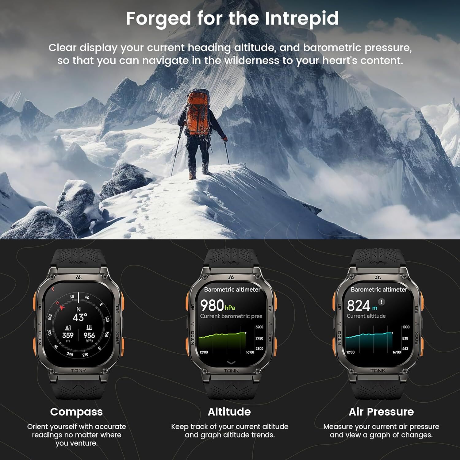 AMAZTIM TANK M3 Ultra GPS Smart Watch For Men 480mAh Big Battery 50m Waterproof