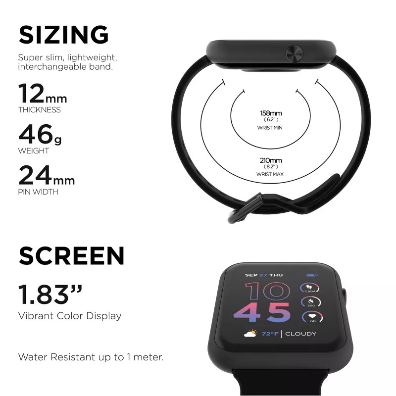 iTouch Air 4 Smartwatch Black – Fitness Tracker with Heart Rate, Excellent