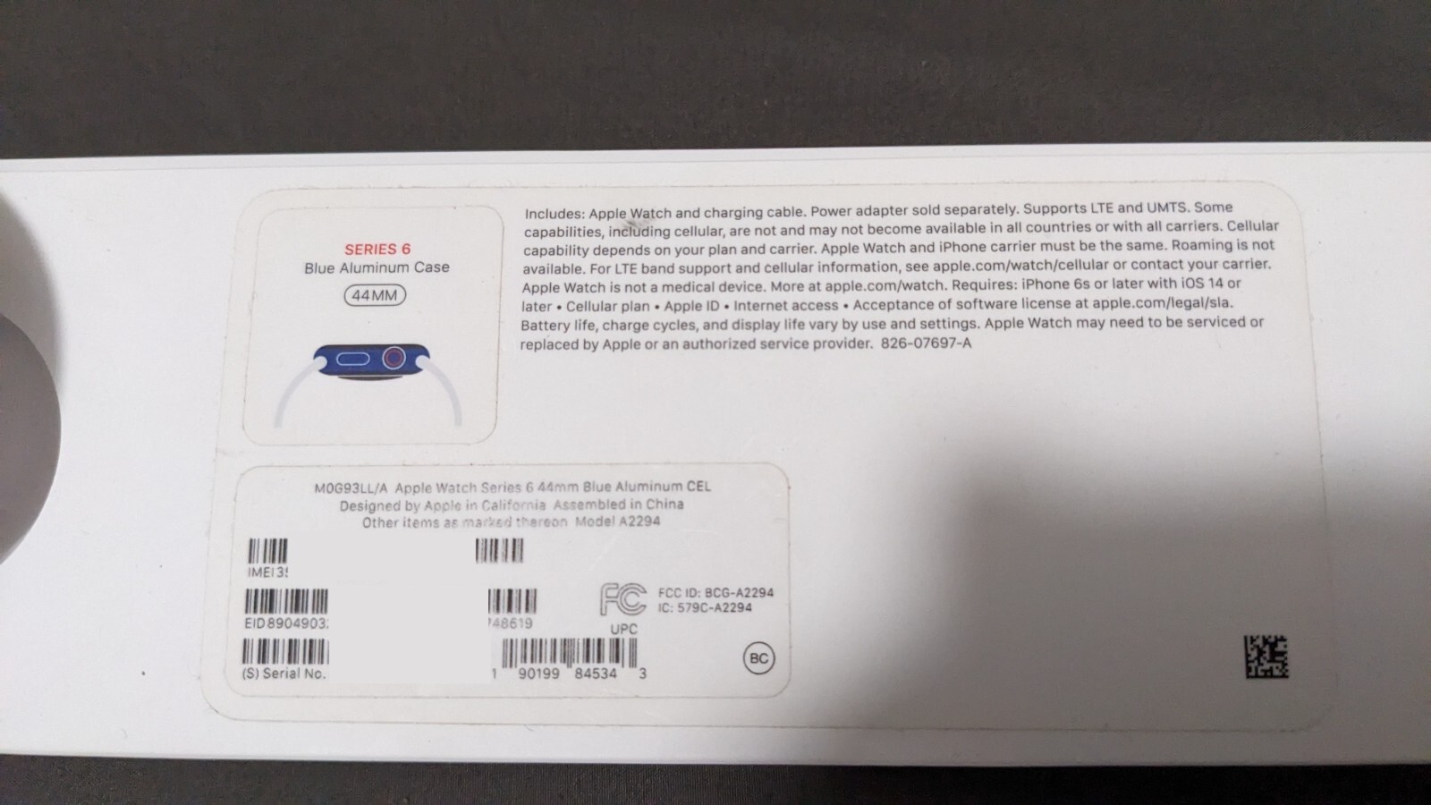 Apple Watch Series 6 GPS + Cellular UNLOCKED 44mm Blue Aluminum A2294 M0G93LL