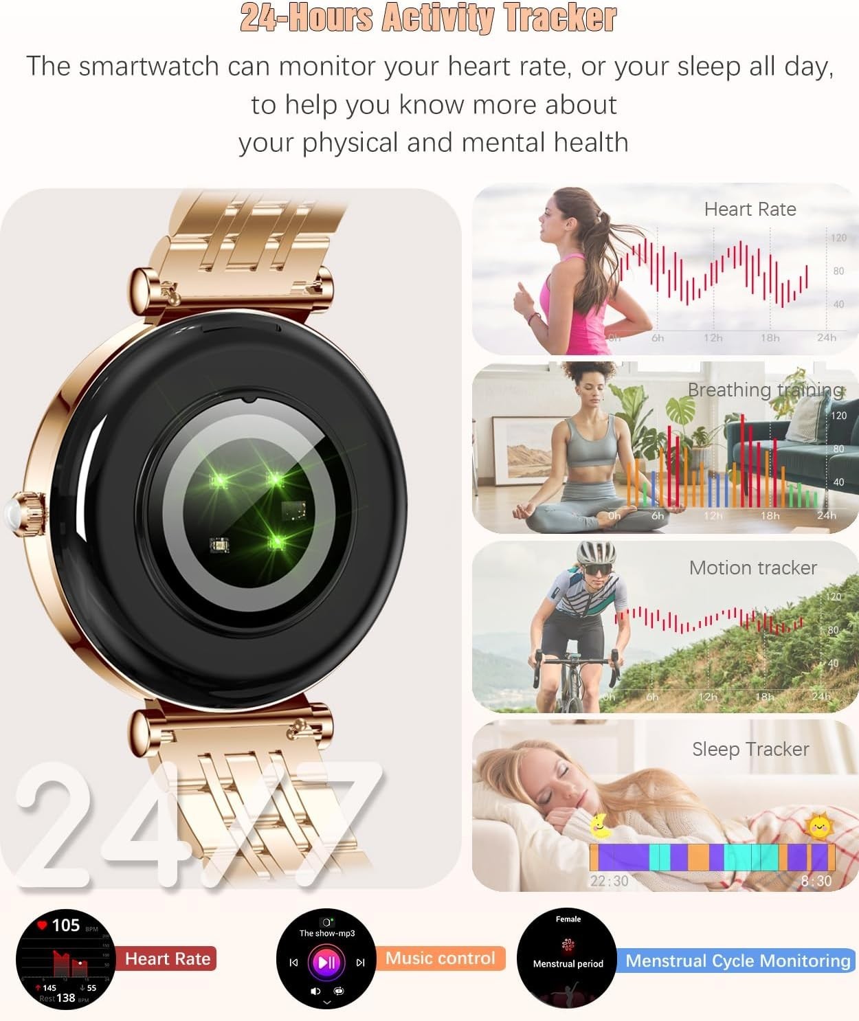 Smart Watch for Women 1.27″ Color Screen Waterproof Fitness Activity Tracker …