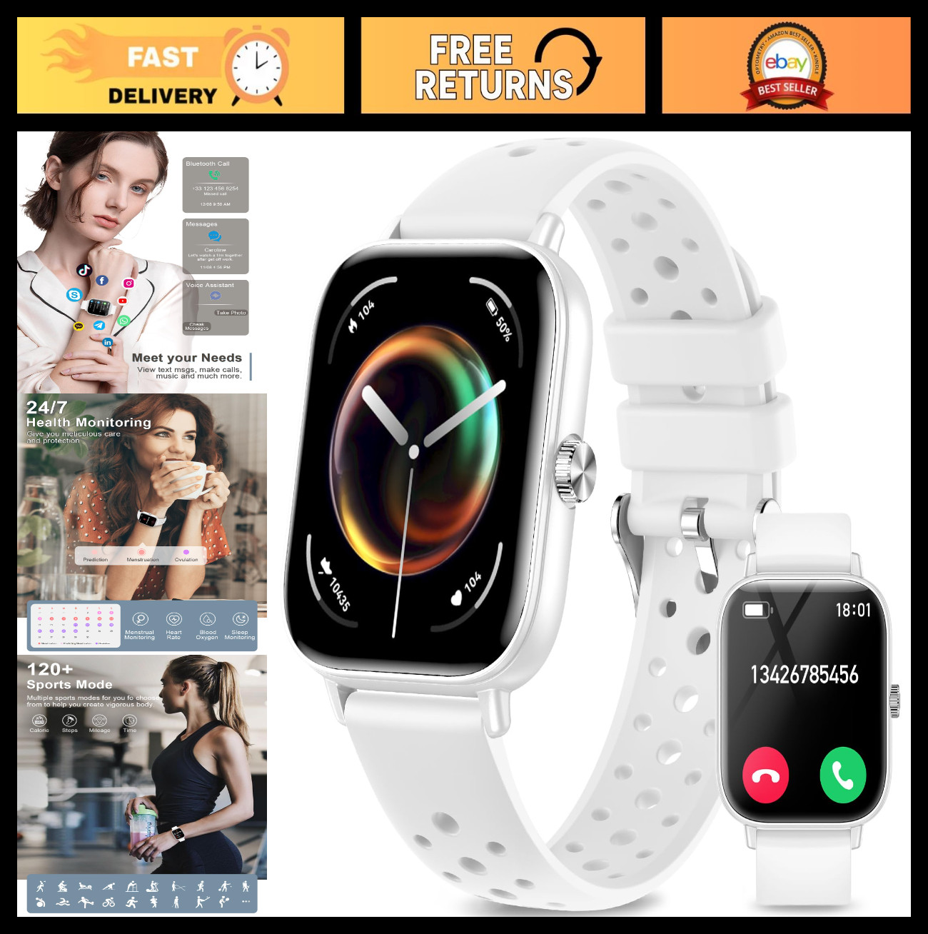 Smart Watch for Men & Women, 1.83” Fitness Tracker, AI Voice, Calls, 120+ Sports