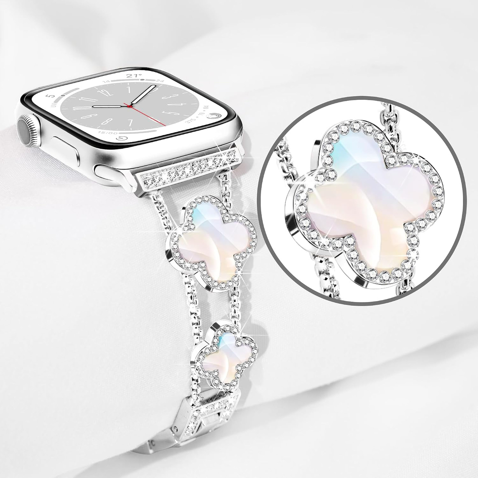 Clover Apple Watch Band for Women, Bling Diamond 42mm 41mm 40mm 38mm