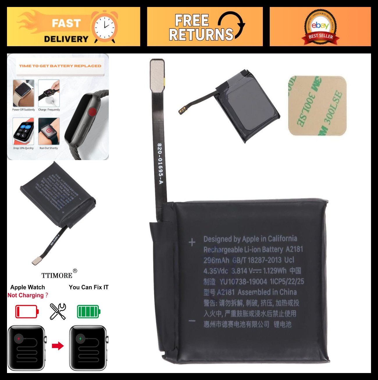 Battery Replacement for Apple Watch SE 2nd Gen 44mm GPS – High Capacity, Durable