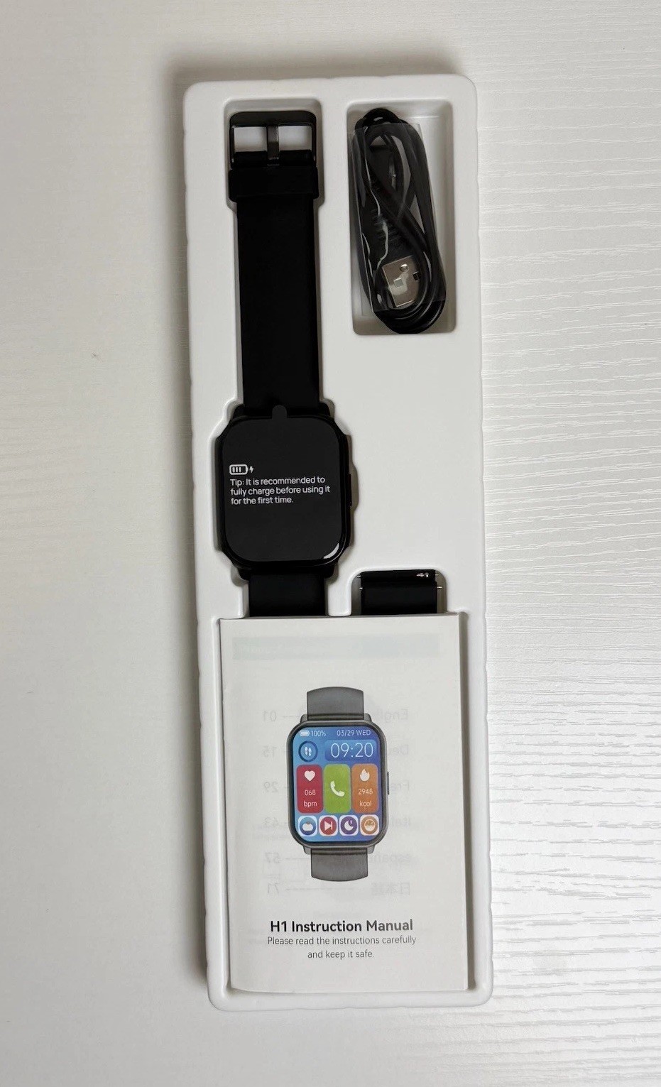 RUIMEN H1 44mm Smart Watch Touch Screen 4GB Black Silicone Band Android/iOS