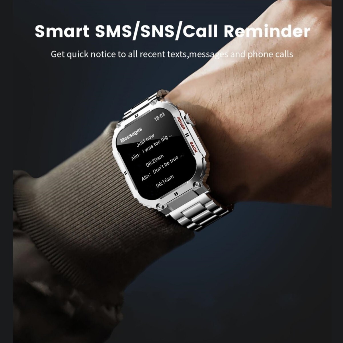 Smart Watch For Android iPhone Heart Rate 1.96″ HD Screen Fitness Tracker Rugged