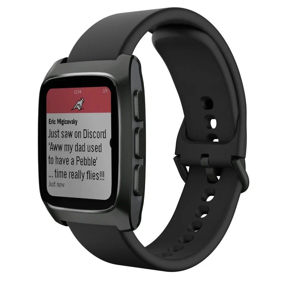 Pebble TIME 2 Smartwatch (BLACK / GRAY) + Black Silicone Band, Stainless Steel