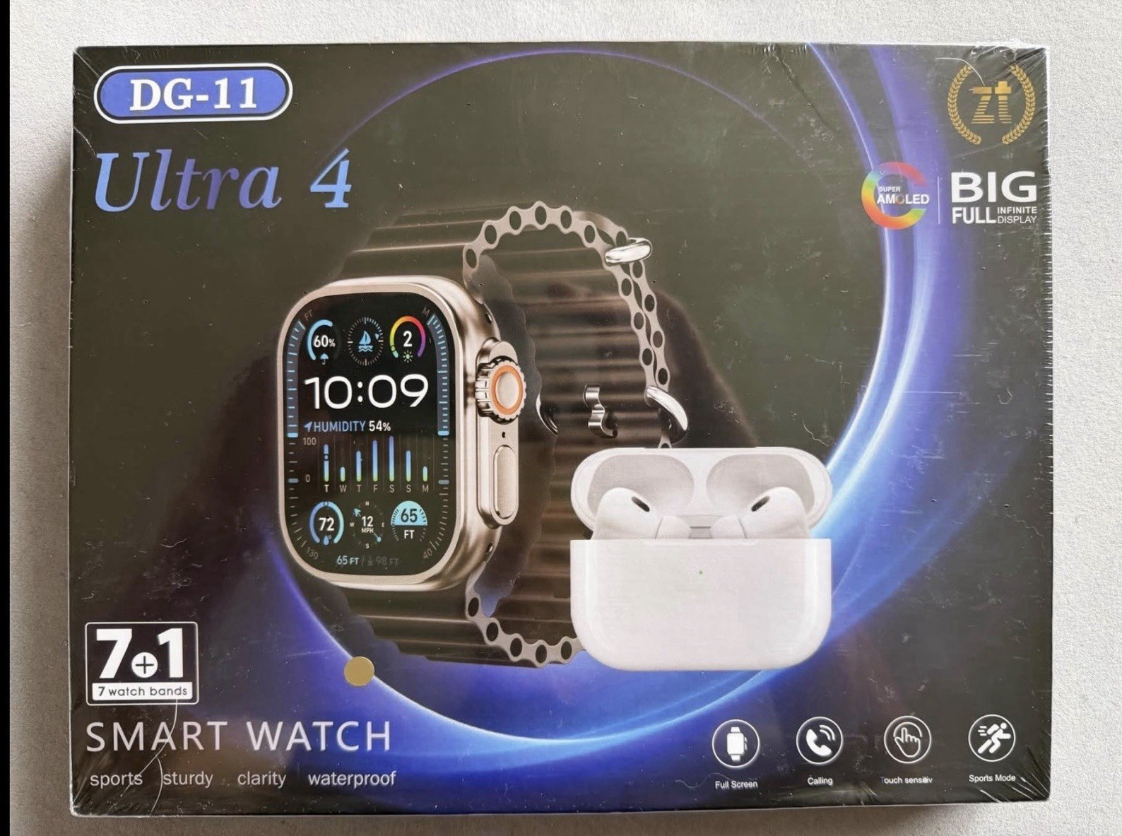 Smart Watch, 7 wristbands and earbuds, Touchscreen 32GB Waterproof Android IOS