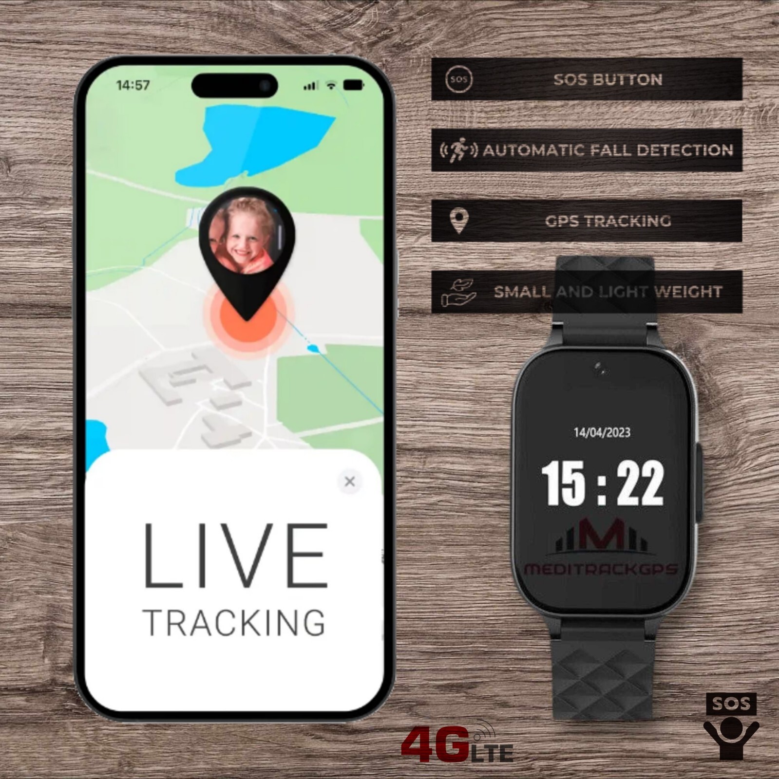 MediTrackGPS® MT52 Fall Detection Elderly Senior SOS Smart Watch, Two-way Calls