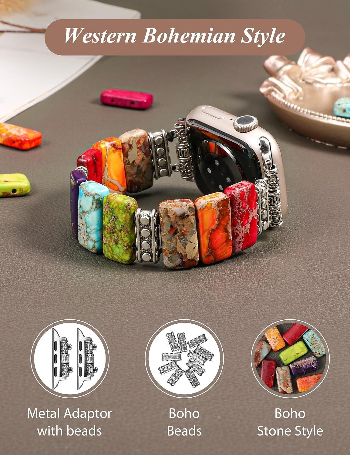 Natural Stone Strap Compatible with Apple Watch Series 7 41mm Handmade