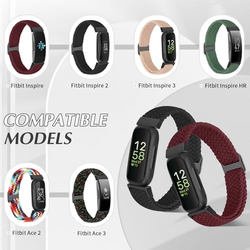 2 Pack Braided Nylon Watch Bands Compatible with Fitbit Inspire 3/2, Soft Adjust