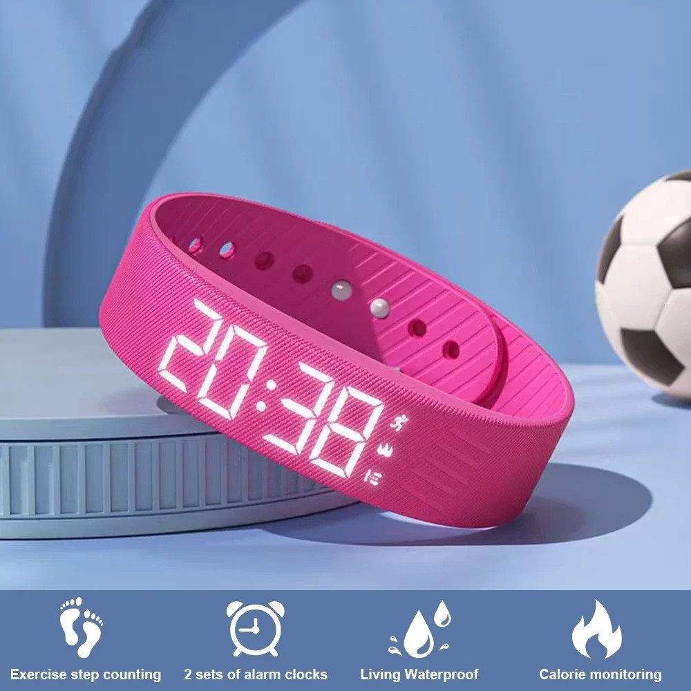 Running Pedometer Alarm Clock Watch Snooze Proof Adjustable Bracelet