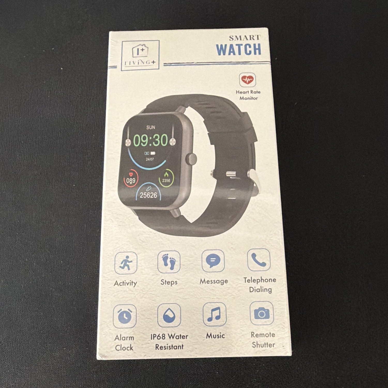 Living+ MS01553 Smart Watch 48mm Black Silicone Band HR Monitor IP68 iOS/Android