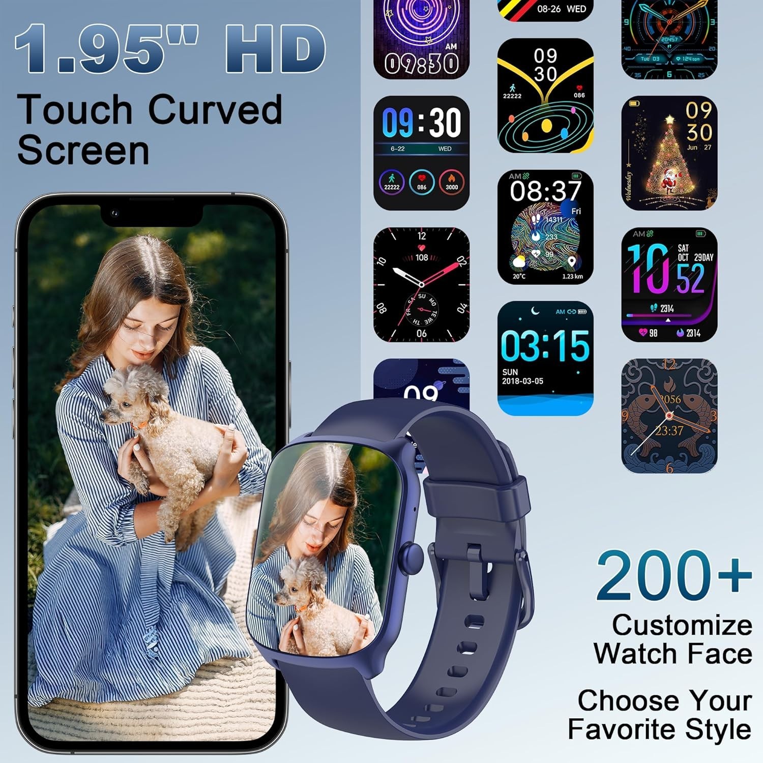 1.95” Reloj Inteligente Para Hombre Mujer Compatible Con iPhone Android Samsung