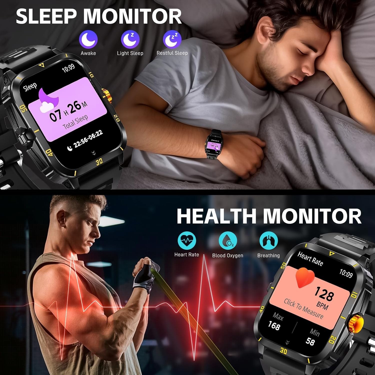 Military Smart Watches for Men Women Health Monitor Waterproof Phone CALL
