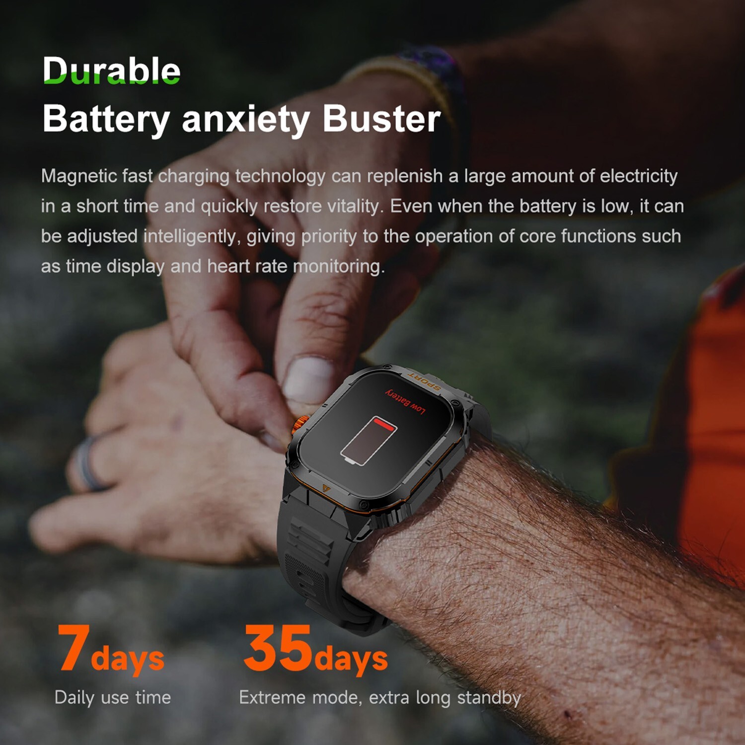 Rugged Smart Watch Bluetooth Heart Rate BP Sleep Monitor Sport Watch Waterproof