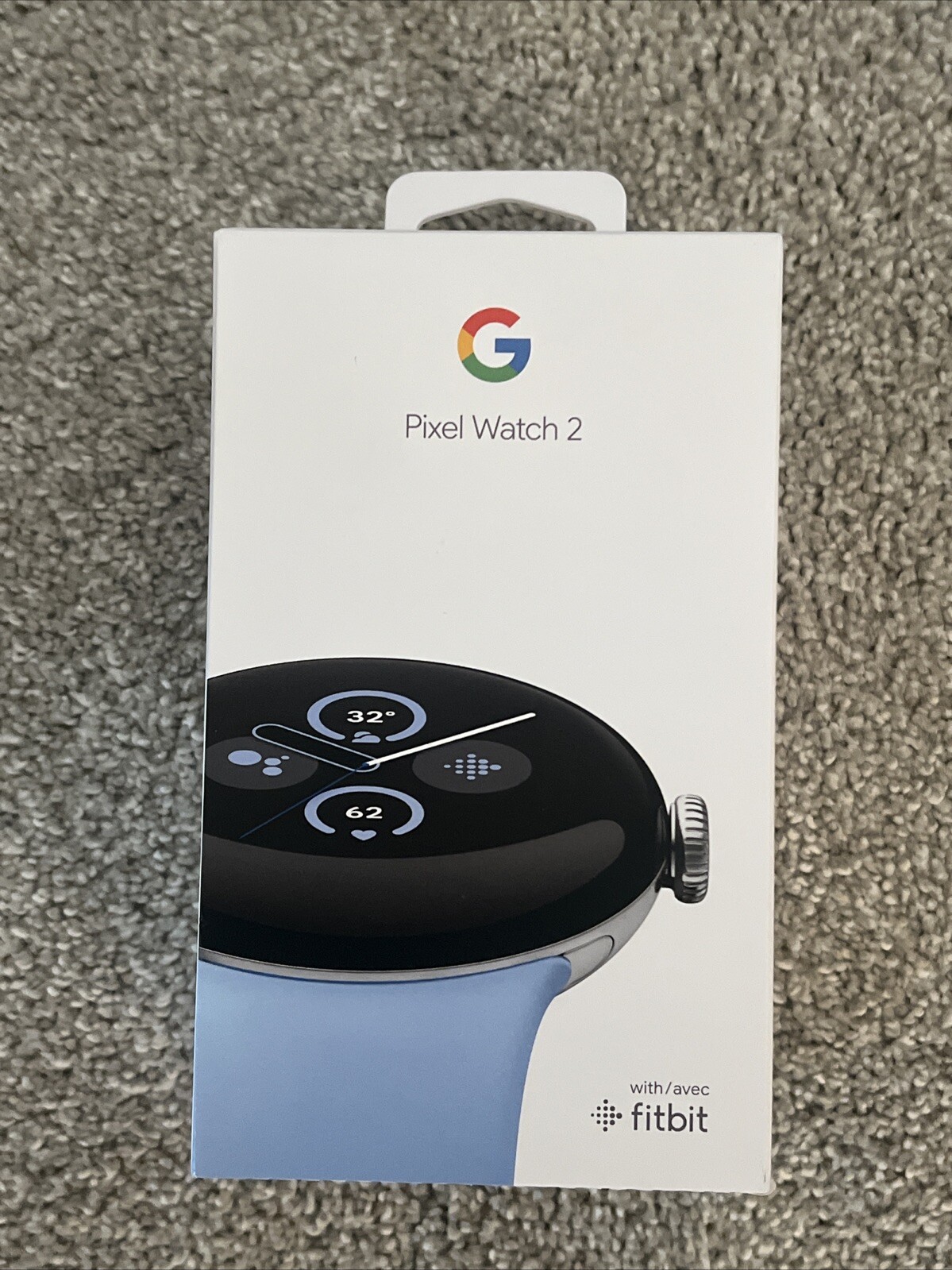 Google Pixel Watch 2 Wi-Fi 41mm Silver Aluminum Case Blue Band GA05032-US NEW