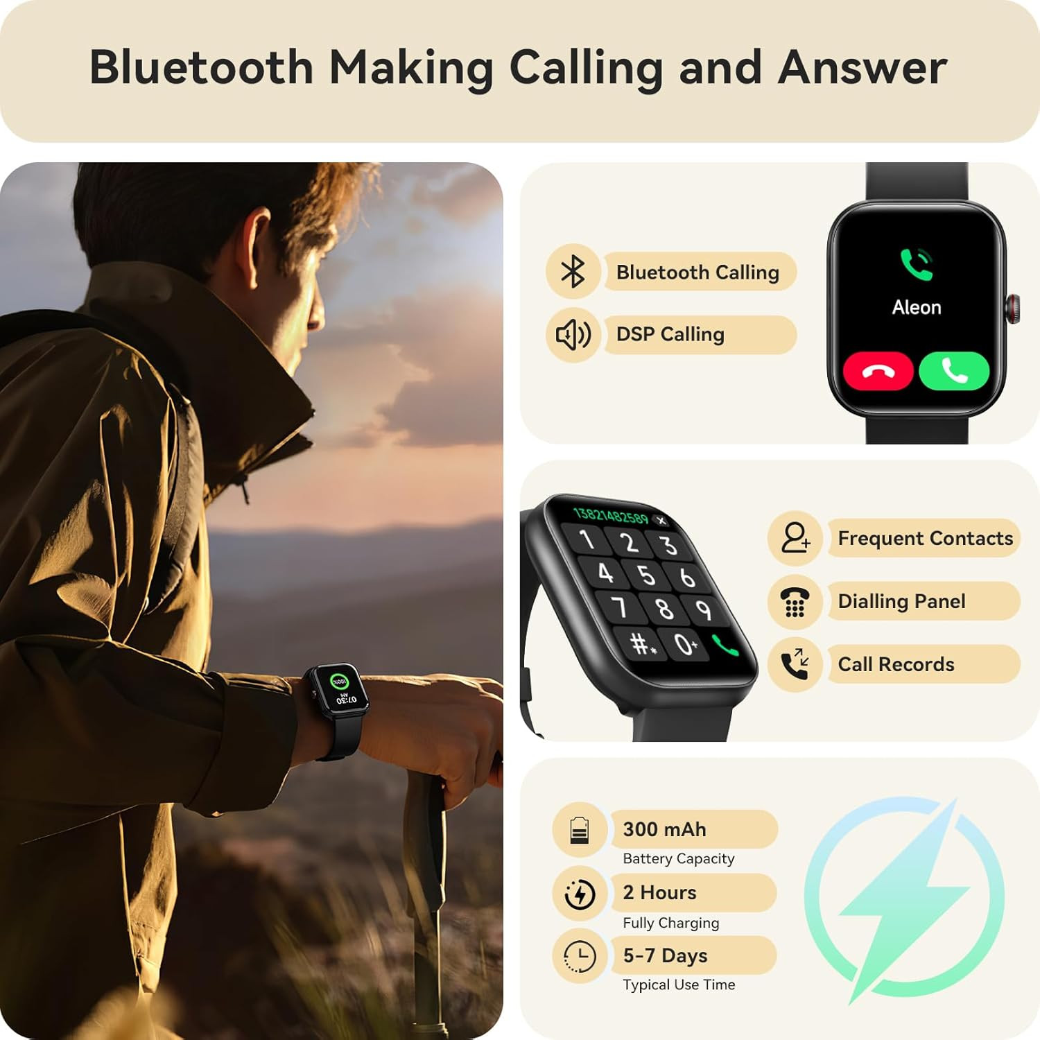 1.91″ Bluetooth Smart Watch Fitness Tracker Call Answer IP68 iOS Android