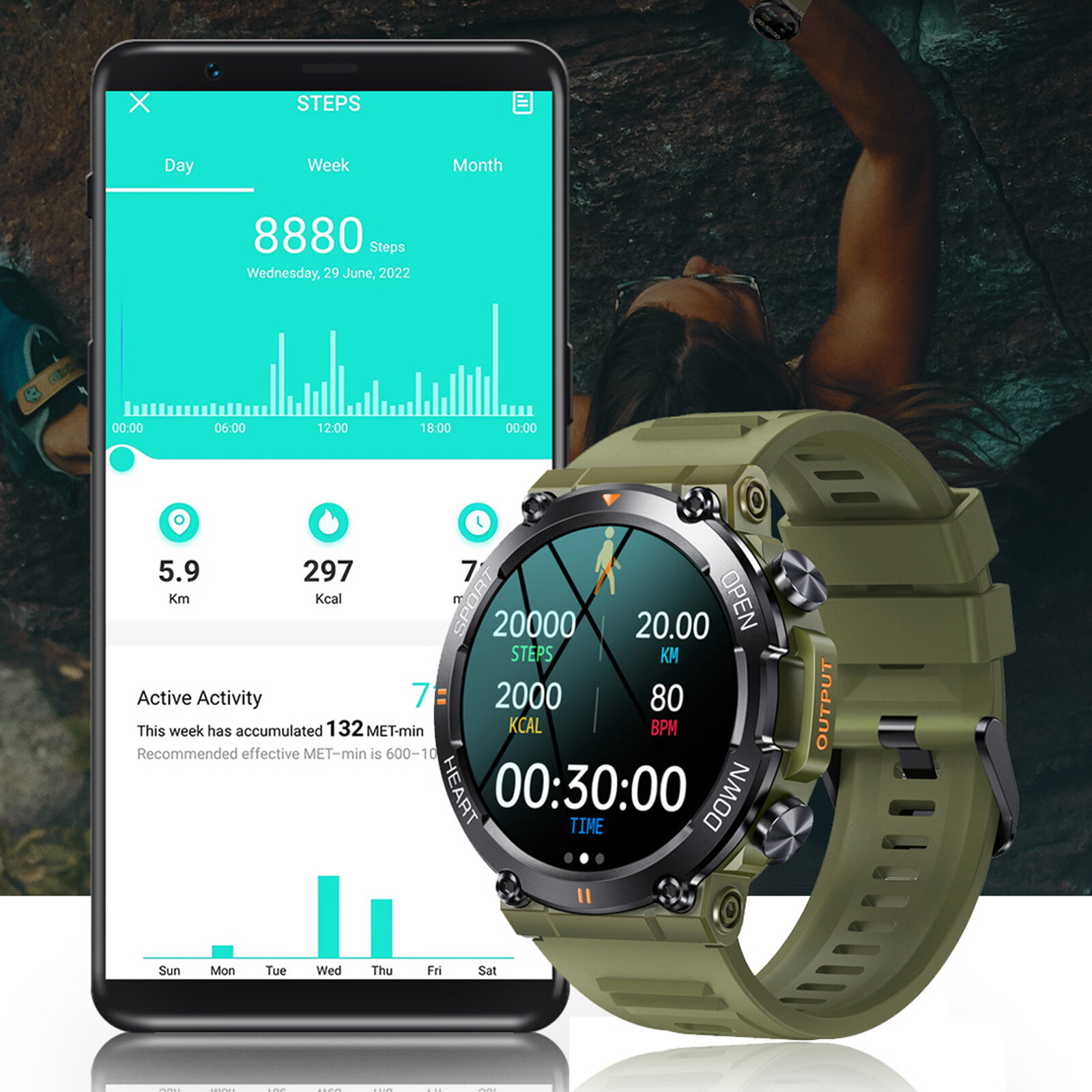 1.39 in Military Smart Watch(Answer/Make Call) Rugged Tactical Fitness Tracker