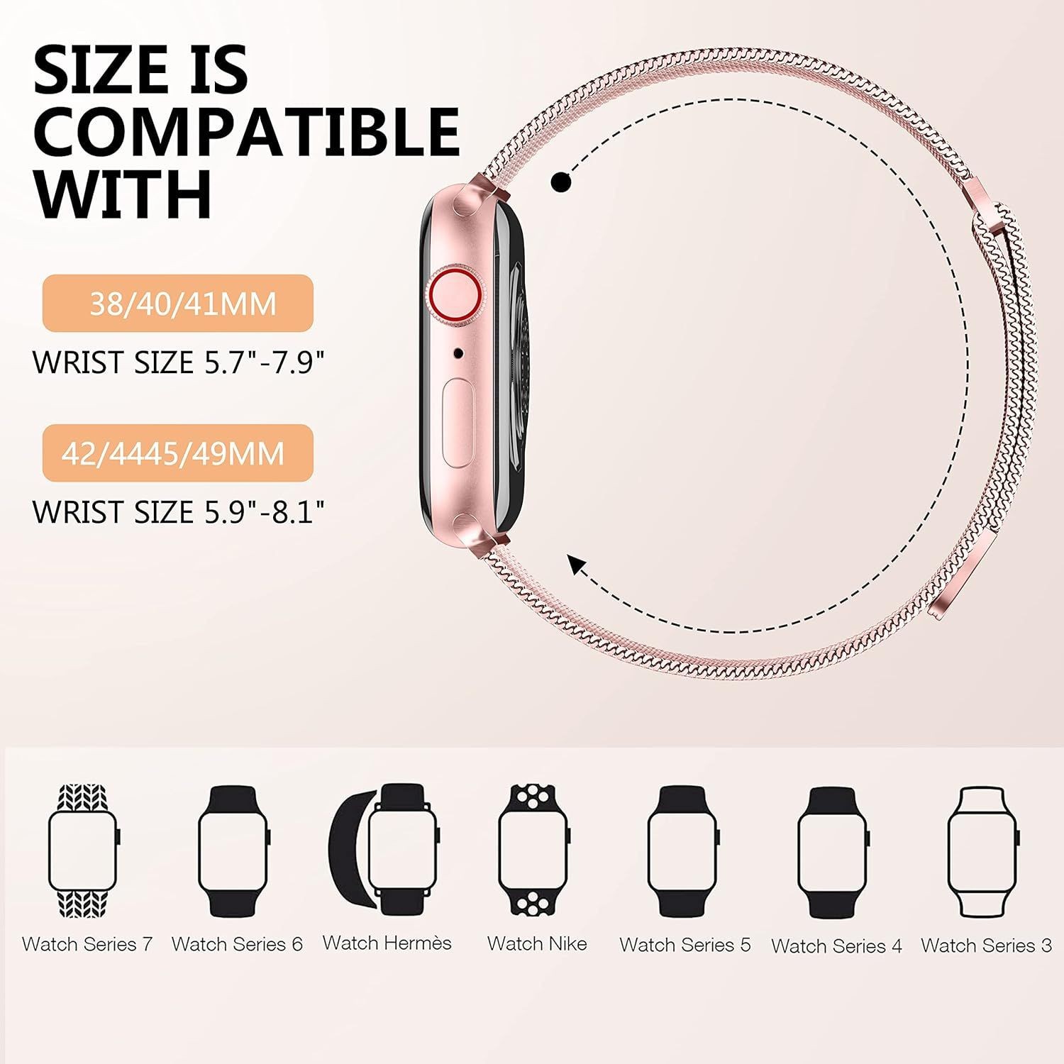 Rose Pink Gold Milanese Mesh Band for Apple Watch 38mm 40mm 41mm 42mm 44mm 45mm