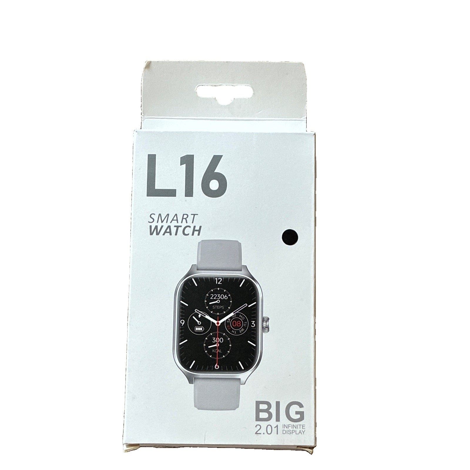 L16 Smart Watch 2.01in Touch Screen Fitness Tracker Gray Silicone Band Silver